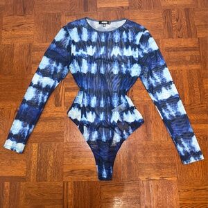 MISSGUIDED Blue Tie Dye Effect Bodysuit Size US 8